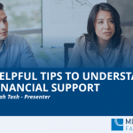 A screenshot of a webinar "Helpful tips understanding financial support