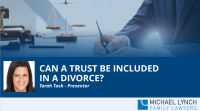 A screenshot of a webinar "Can a trust be included in a divorce?"