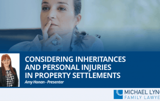 A screenshot of a webinar "Considering inheritances and personal injuries in property settlements"