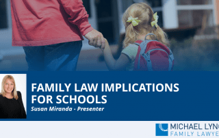 A screenshot of a webinar "Family law implications for schools"