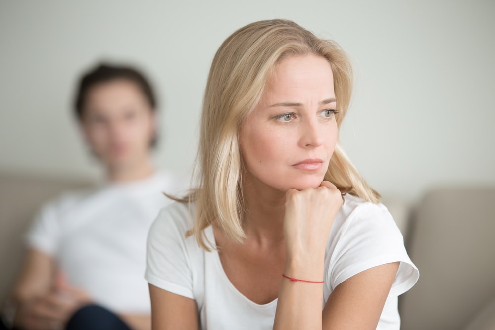 A stock photo of a woman looking away.