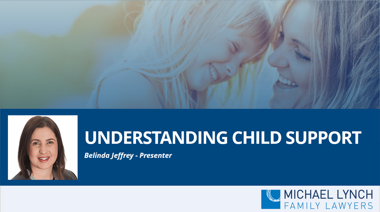 A screenshot of a webinar "Understanding child support"