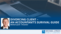 A screenshot of a cover page for a Family Law webinar "Divorcing client - an accountant's survival guide"