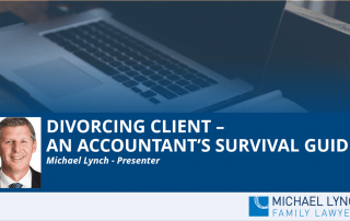A screenshot of a cover page for a Family Law webinar "Divorcing client - an accountant's survival guide"