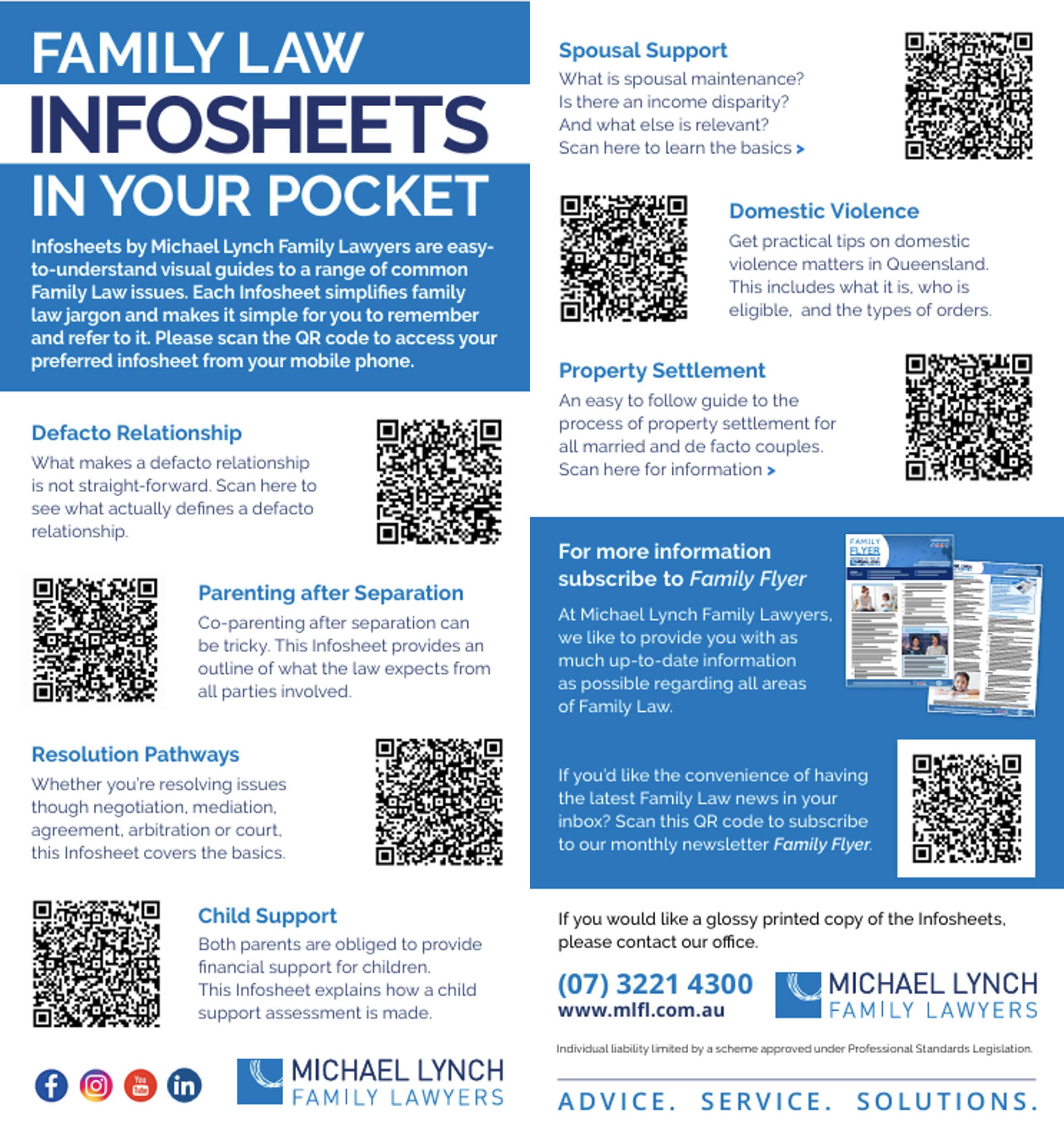 Useful brochure 'Family Law Infosheets in your Pocket' with QR codes