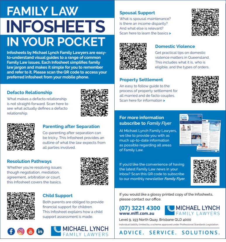 Useful brochure 'Family Law Infosheets in your Pocket' with QR codes
